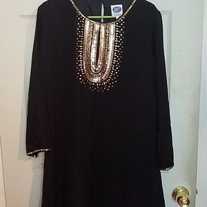 Dg2 black swing dress with gold embellishment